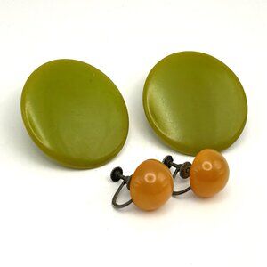 Vintage Bakelite Earring Bundle Green Disk Clip Sterling Butterscotch Screw Back